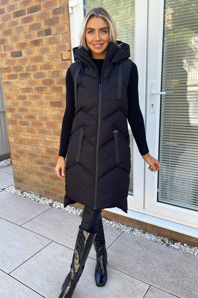 Black Hooded Zip Up Gilet – AX Paris
