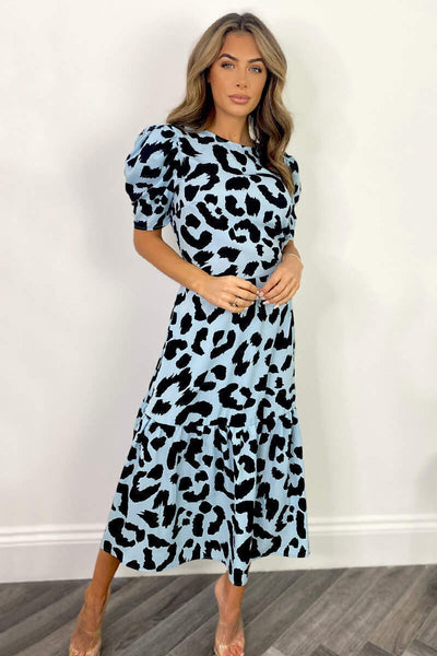 Blue and Black Animal Print Short Sleeve Midi Smock Dress AX Paris Blue and Black Animal Print Short Sleeve Midi Smock Dress AX Paris