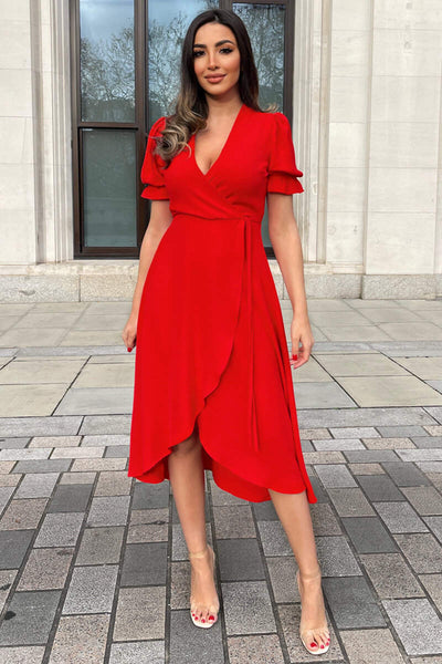 Red Wrap Side Tie Midi Dress – AX Paris