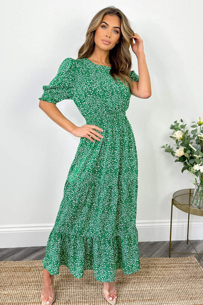 green and white smock dress Printed Shirred Waist – AX Paris gharara-dress