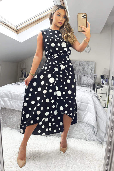 Black And White Polka Dot Gathered Midi Dress AX Paris Black And White Polka Dot Gathered Midi Dress AX Paris