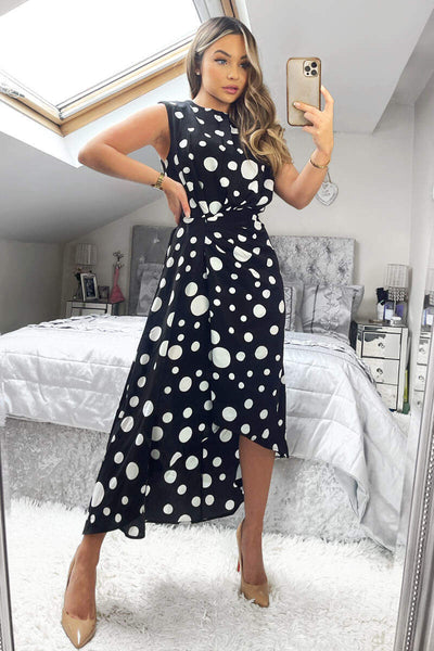 Black And White Polka Dot Gathered Midi Dress AX Paris Black And White Polka Dot Gathered Midi Dress AX Paris