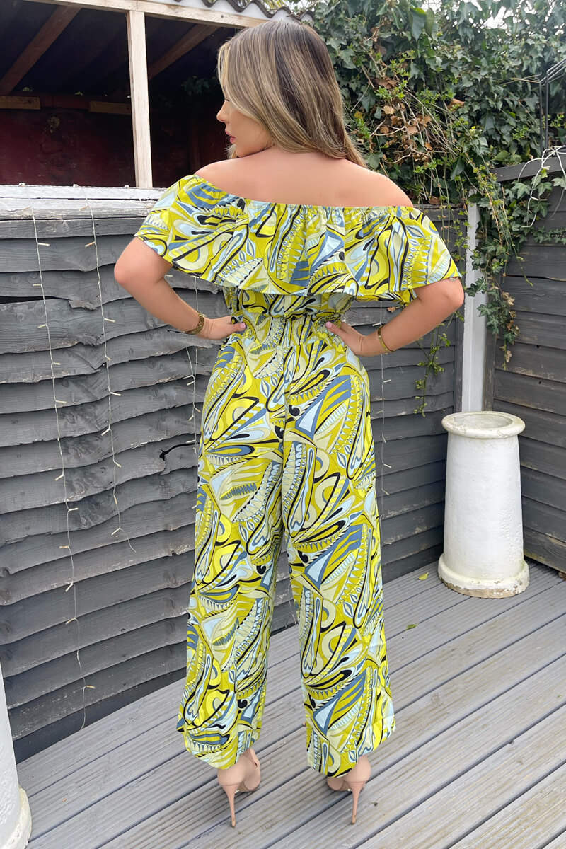 Lime Printed Bardot Culotte Jumpsuit