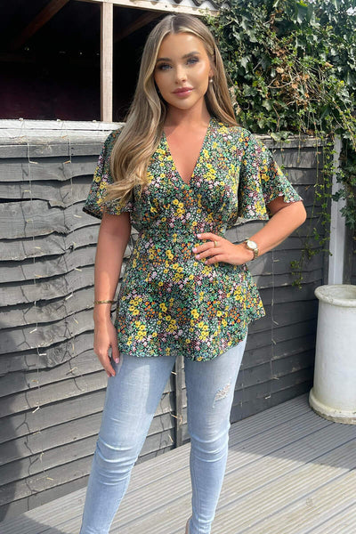 Black Ditsy Floral Printed Short Sleeve Top – AX Paris