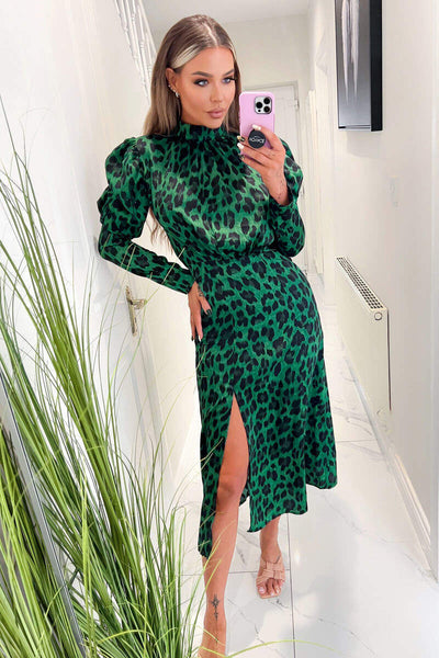 green animal print dress and Black Puff Long Sleeve Midi – AX Paris Vera Wang LUCIENNE | and trendy Bikini Cover-up Size:9.5 D