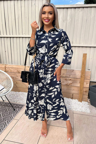 Navy And White Floral Printed Midi Shirt Dress – AX Paris
