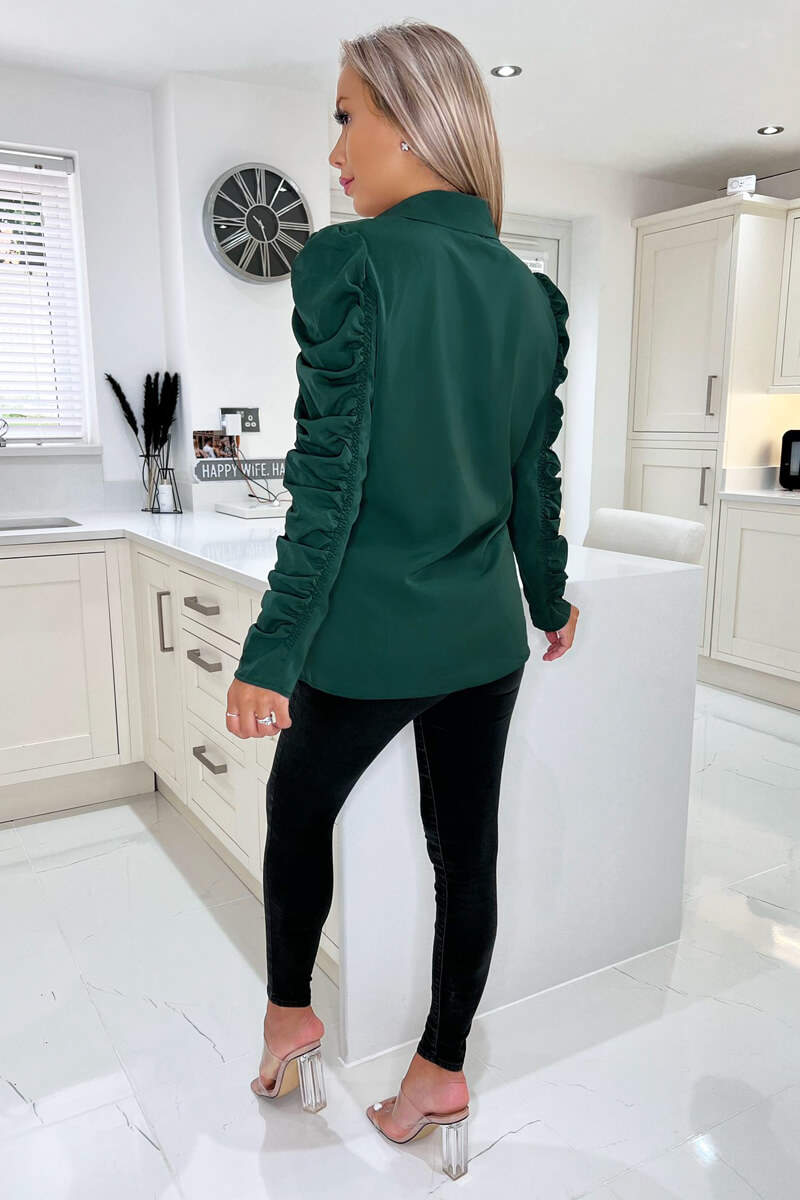 Teal Ruched Long Sleeve Shirt
