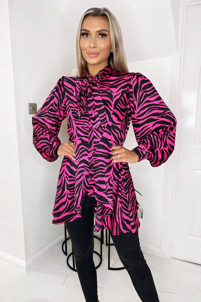 Pink Zebra Print Tie Neck Shirt – AX Paris