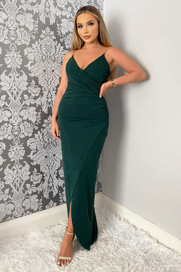 Teal Wrap Over Midi Dress With Chain Straps