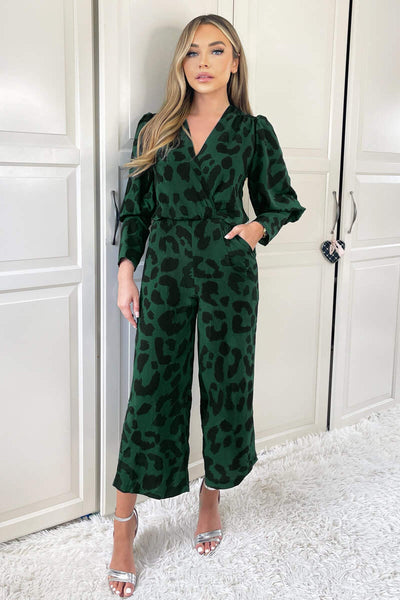 Green Leopard Print Wrap Top Culotte Jumpsuit – AX Paris