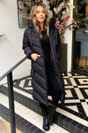 Black Hooded Puffer Coat with Zip Front Pockets