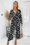 Black And White Printed Bat Wing Wrap Top Jumpsuit