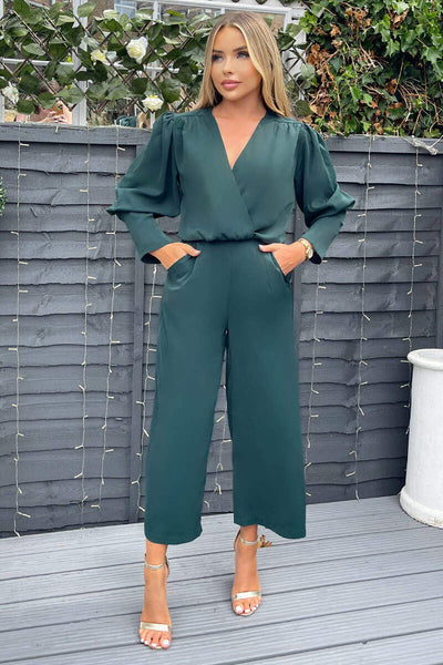 Vogacloset Khaki Culotte Jumpsuit Khaki Jersey Jumpsuit Hot Sale