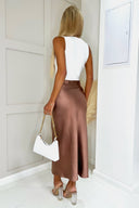 Chocolate Satin Midi Length Skirt