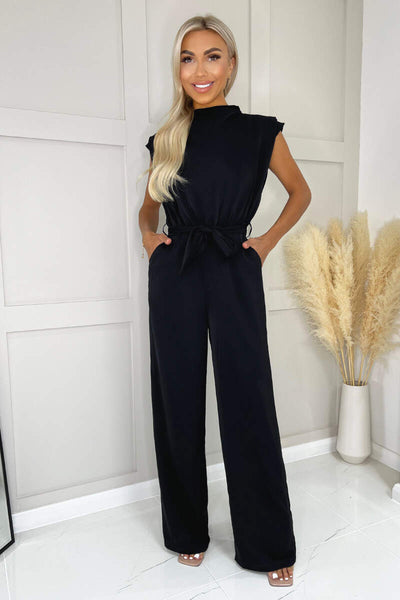 Black Tie Waist Wide Leg Jumpsuit – AX Paris