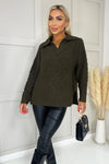 Olive Collared Cable Knit Jumper