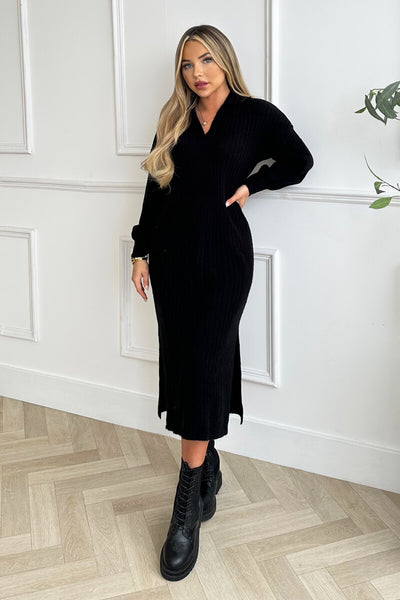 Black French Maxi Doll Collar Midi Dress