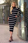 Black And Cream Stripe Bodycon Knit Dress