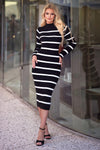 Black And Cream Stripe Bodycon Knit Dress
