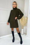 Olive Roll Neck Cable Knit Dress