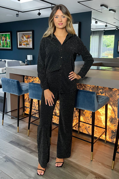 Ax Paris Sparkly Jogging Suit Sequin Party Wear Joggers Black