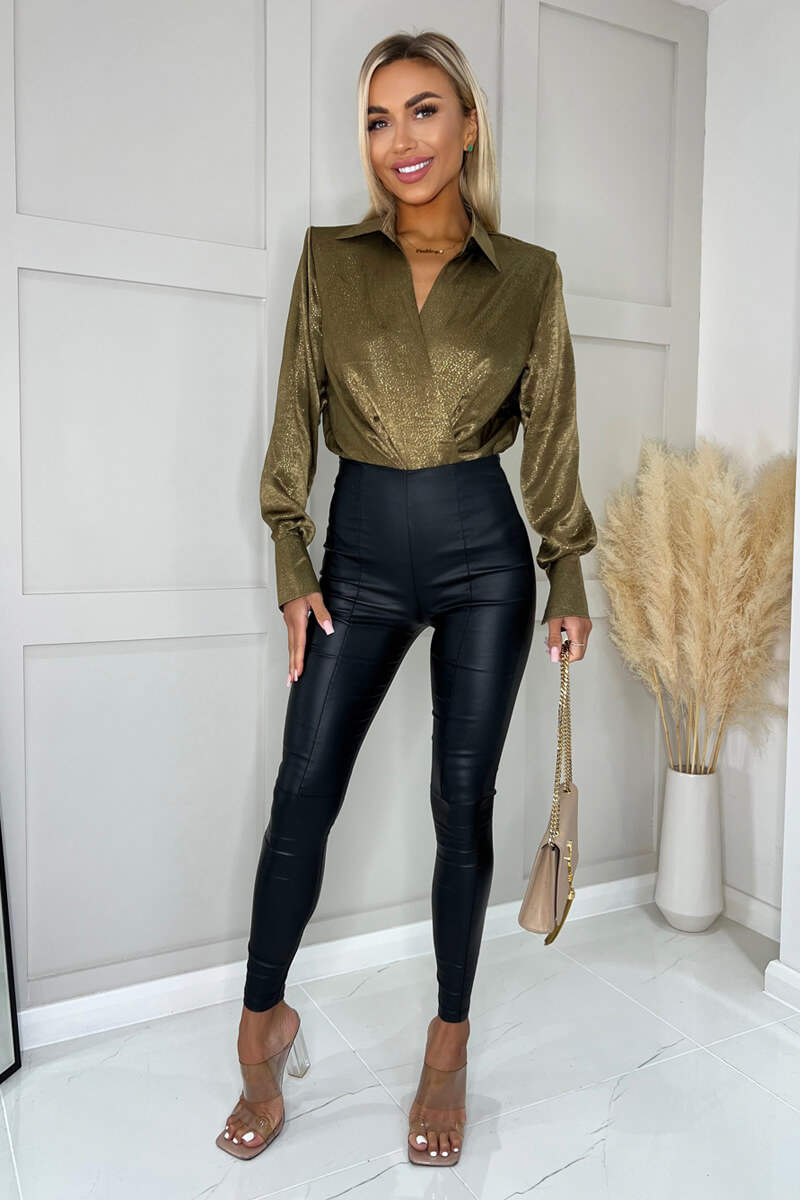 Olive And Gold Wrap Shirt Bodysuit