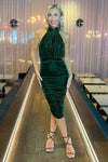 Green Velvet Halterneck Midi Dress