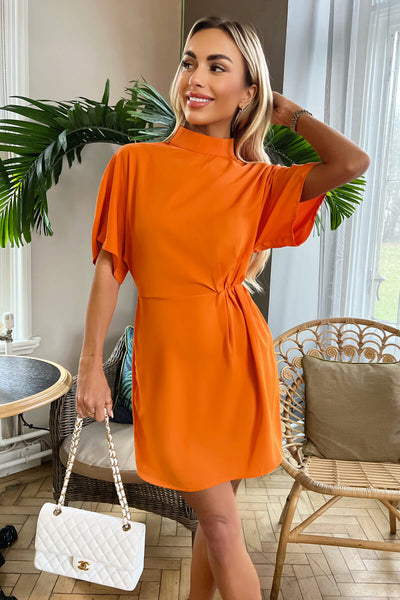 orange shift dress with sleeves Blood Orange Orange Shift Dress With Sleeves Blood Orange High Neck  Gathered Waist Detail Shift Dress – AX Paris