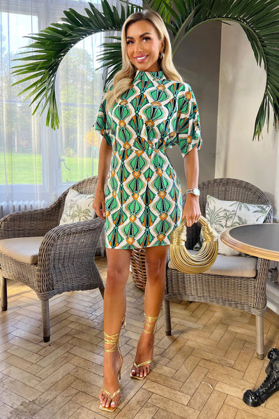 Multi Print Short Sleeve High Neck Skater Dress – AX Paris