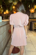 Blush Short Puff Sleeve Drape Skirt Mini Dress