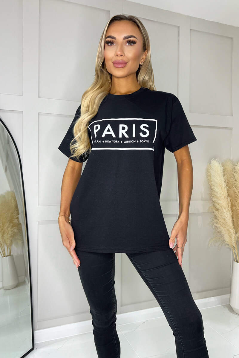 Black Paris Slogan T-Shirt