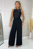 Black Wide Leg Trousers With Elasticated Waist