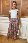 Multi Floral Print Shirred Waist Maxi Skirt