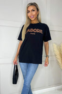 Black J'Adore Rose Gold Slogan T-Shirt