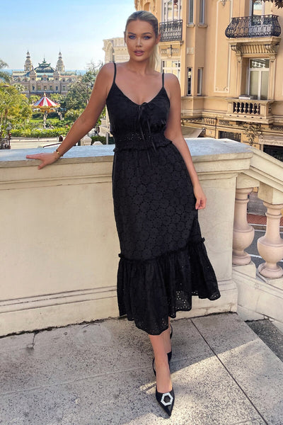 black frill hem midi dress Black Broderie Frill Hem Midi Dress – AX Paris