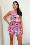 Multi Abstract Printed High Neck Strappy Playsuit