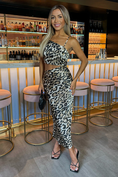 Multi Leopard Print Asymmetric Cut Out Midi Dress – AX Paris