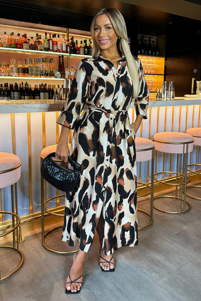 asos animal print midi dress ASOS DESIGN long sleeve plisse midi dress in blurred animal print