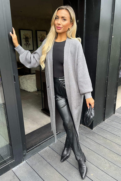Mid Grey Knitted Midi Dress And Cardigan Co-ord – AX Paris