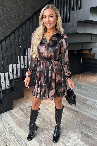 Multi Abstract Print Long Sleeve Mini Skater Dress – AX Paris