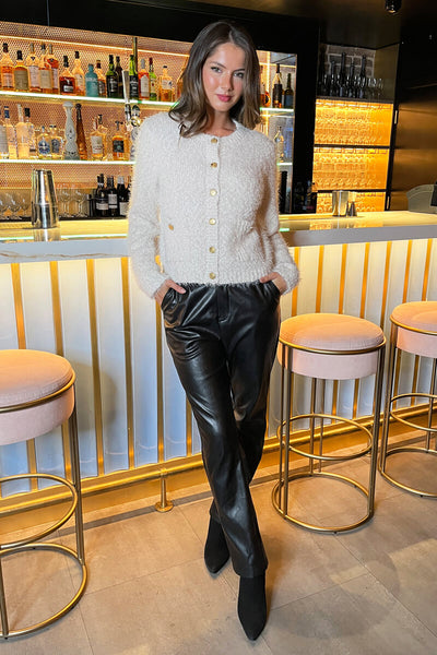 Cream Fluffy Knit Gold Button Cardigan – AX Paris