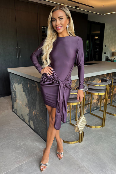 Plum Slinky Long Sleeve Sash Bodycon Mini Dress – AX Paris