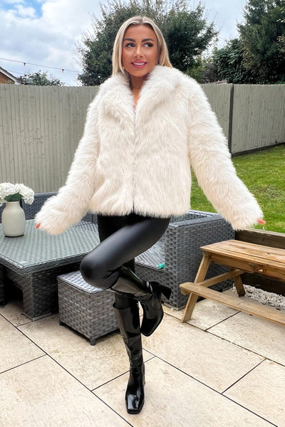 Cream Faux Fur Short Jacket – AX Paris