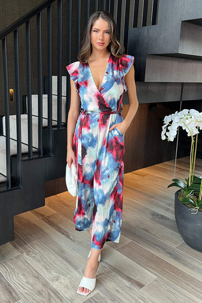Multi Smudge Print Wrap Top Belted Jumpsuit – AX Paris