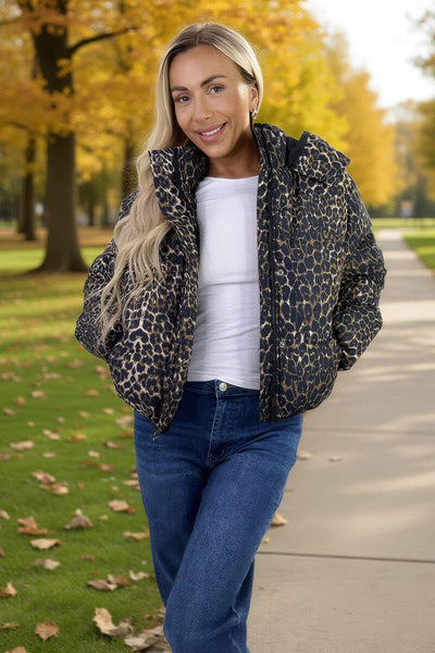 Leopard Print Hooded Short Puffer Coat – AX Paris