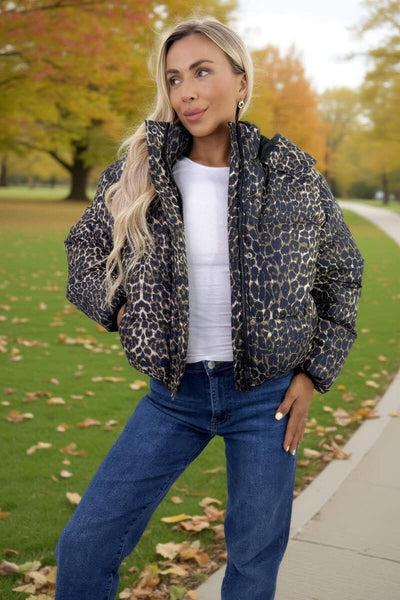 Leopard Print Hooded Short Puffer Coat – AX Paris