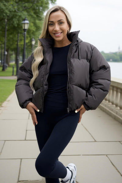 Chocolate Drawstring Hood Short Puffer Coat