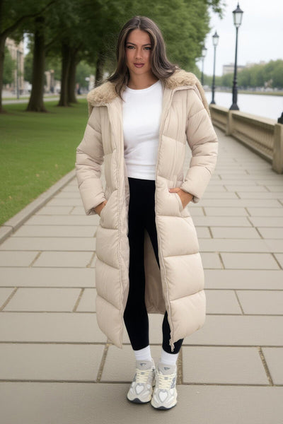 Cream Split Hood Longline Puffer Coat – AX Paris