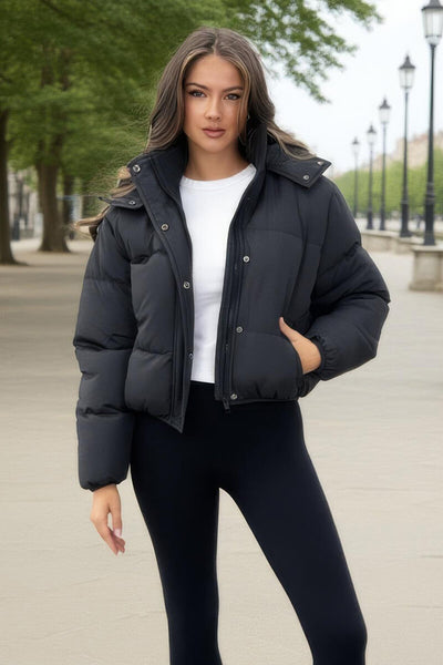 Black Hooded Short Puffer Coat – AX Paris