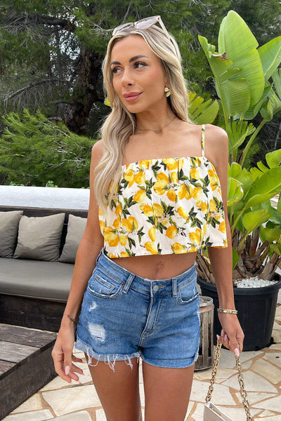 Cream Lemon Print Strappy Floaty Crop Top – AX Paris